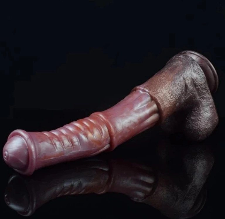 Dildo Big Stallion, Silicon Lichid, Roz/Maro, 34.5 cm