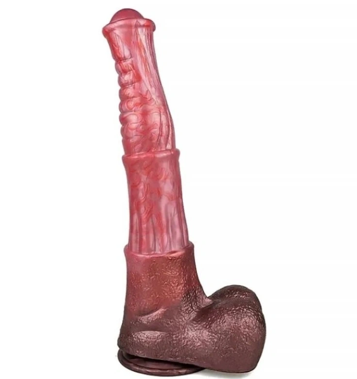 Dildo Big Stallion, Silicon Lichid, Roz/Maro, 34.5 cm