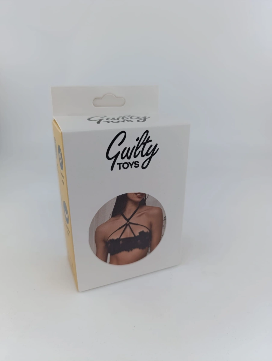 Sutien Harness Lolita Elastic si Reglabil, Aspect Lucios, Negru, XS-L, Guilty Toys