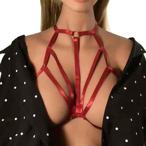 Top Harness Jasmine Elastic si Reglabil, Aspect Lucios, Rosu, XS-L, Guilty Toys