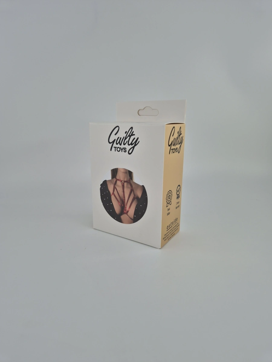 Top Harness Jasmine Elastic si Reglabil, Aspect Lucios, Rosu, XS-L, Guilty Toys