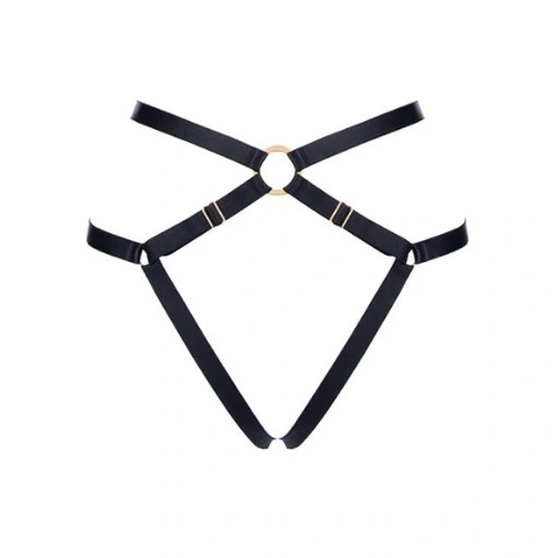 Bikini Harness Khloe Elastic si Reglabil, Aspect Lucios, Negru, XS-L, Guilty Toys