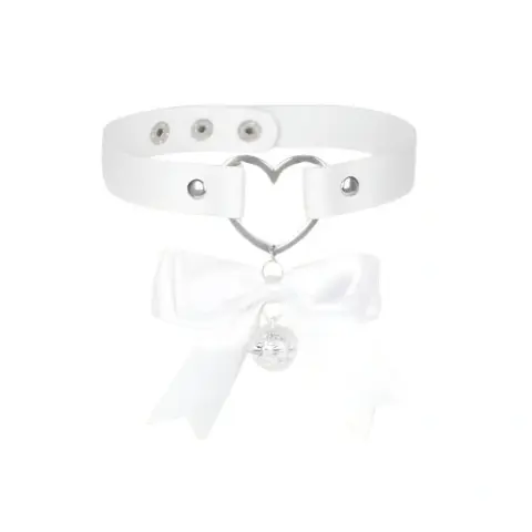 Choker Heart cu Fundita si Clopotel, Alb, Mokko Toys