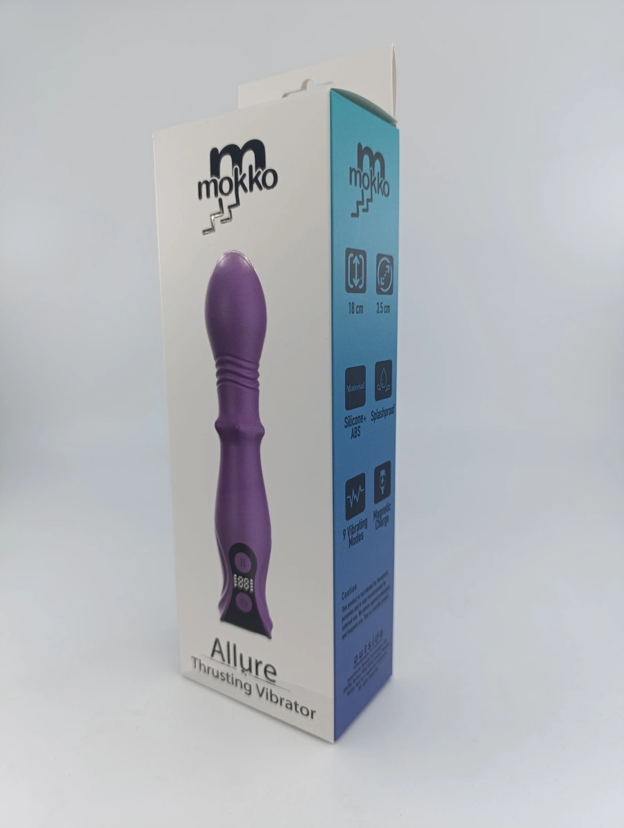 Vibrator Allure, Ecran LCD, 18 Moduri Stimulatoare, Silicon, USB Magnetic, Mov, 18 cm, Mokko Toys