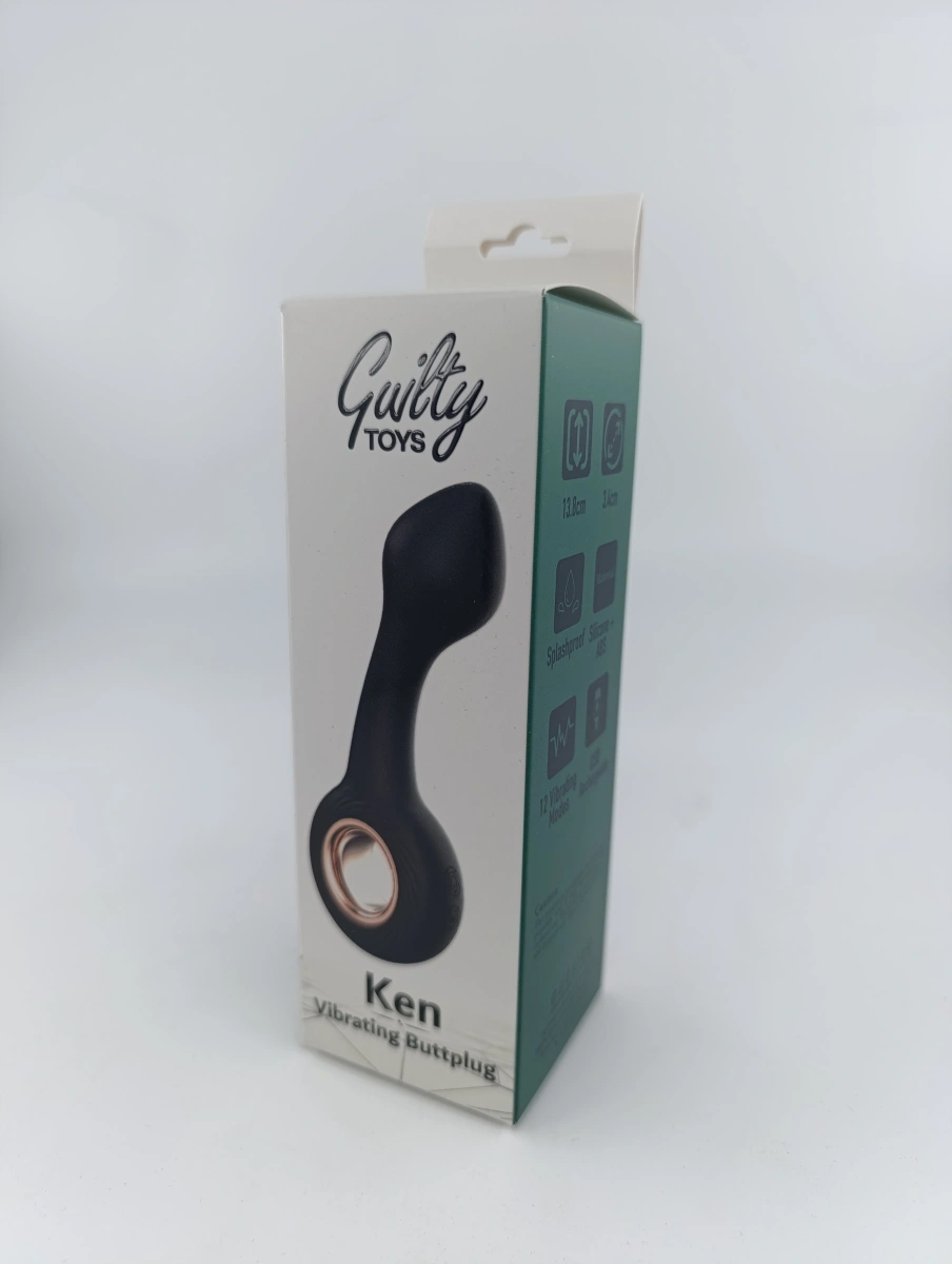 Vibrator Anal Ken, 12 Moduri Vibratii, Silicon, USB, Negru, 13.8 cm, Guilty Toys
