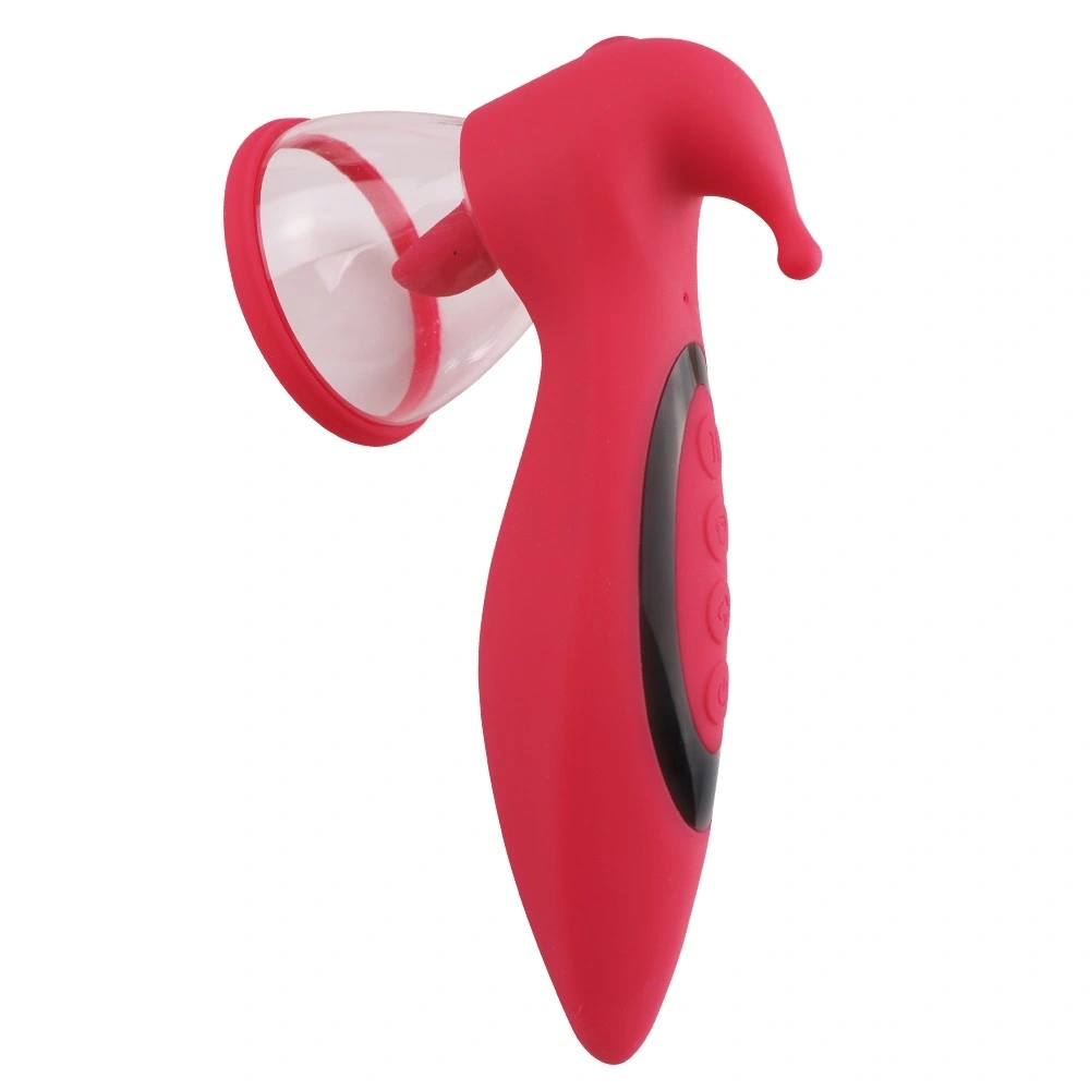 Stimulator 3 in 1, 2 Cupe Incluse, 10 Moduri Vibratii, 10 Moduri Suctiune, 10 Moduri Miscari Limba, Silicon, USB, Rosu, 17.1 cm