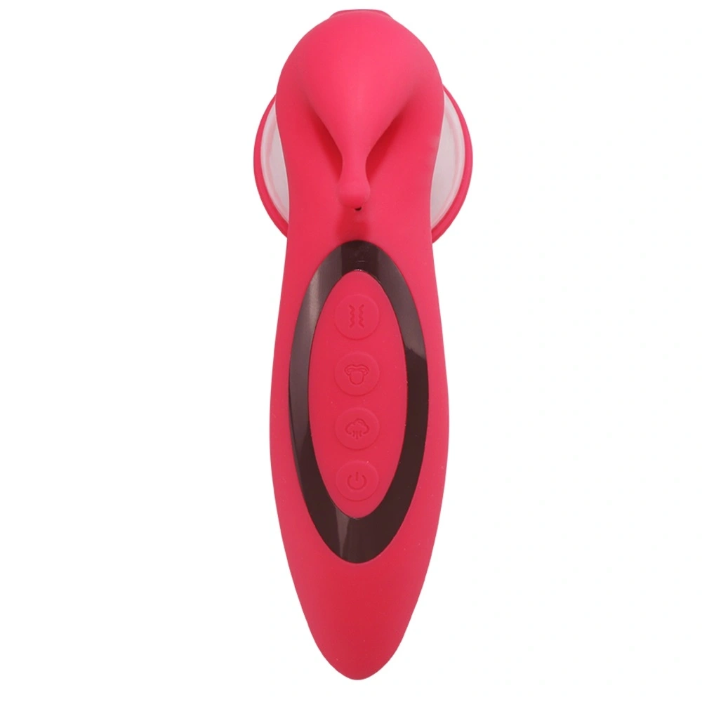 Stimulator 3 in 1, 2 Cupe Incluse, 10 Moduri Vibratii, 10 Moduri Suctiune, 10 Moduri Miscari Limba, Silicon, USB, Rosu, 17.1 cm