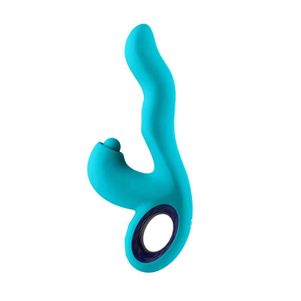 Vibrator Iepuras Klio Triple Action, 18 Moduri Stimulatoare, Silicon, USB, Turcoaz, 21.3 cm