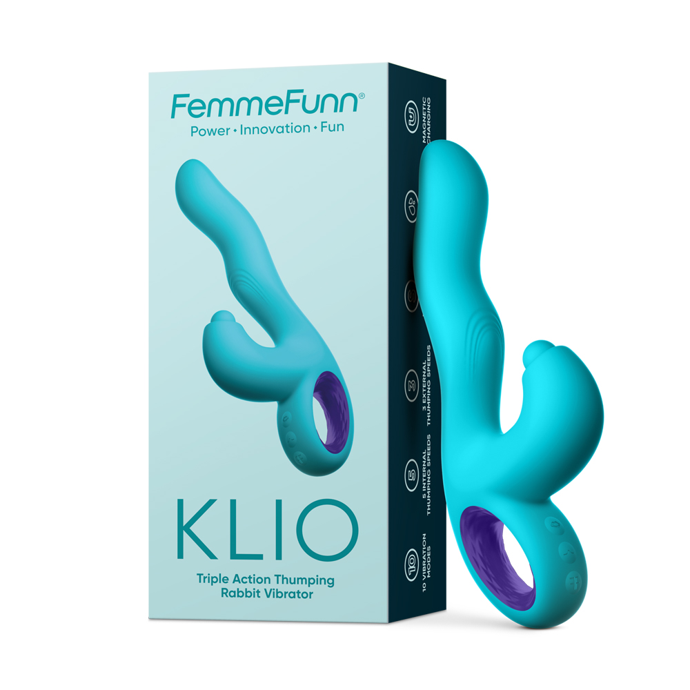 Vibrator Iepuras Klio Triple Action, 18 Moduri Stimulatoare, Silicon, USB, Turcoaz, 21.3 cm