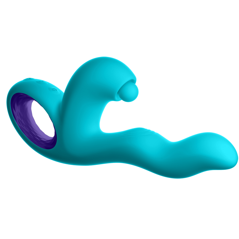 Vibrator Iepuras Klio Triple Action, 18 Moduri Stimulatoare, Silicon, USB, Turcoaz, 21.3 cm