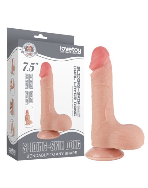 Dildo Realist Sliding-Skin, Ventuza Detasabila, TPE, Natural, 19.5 cm