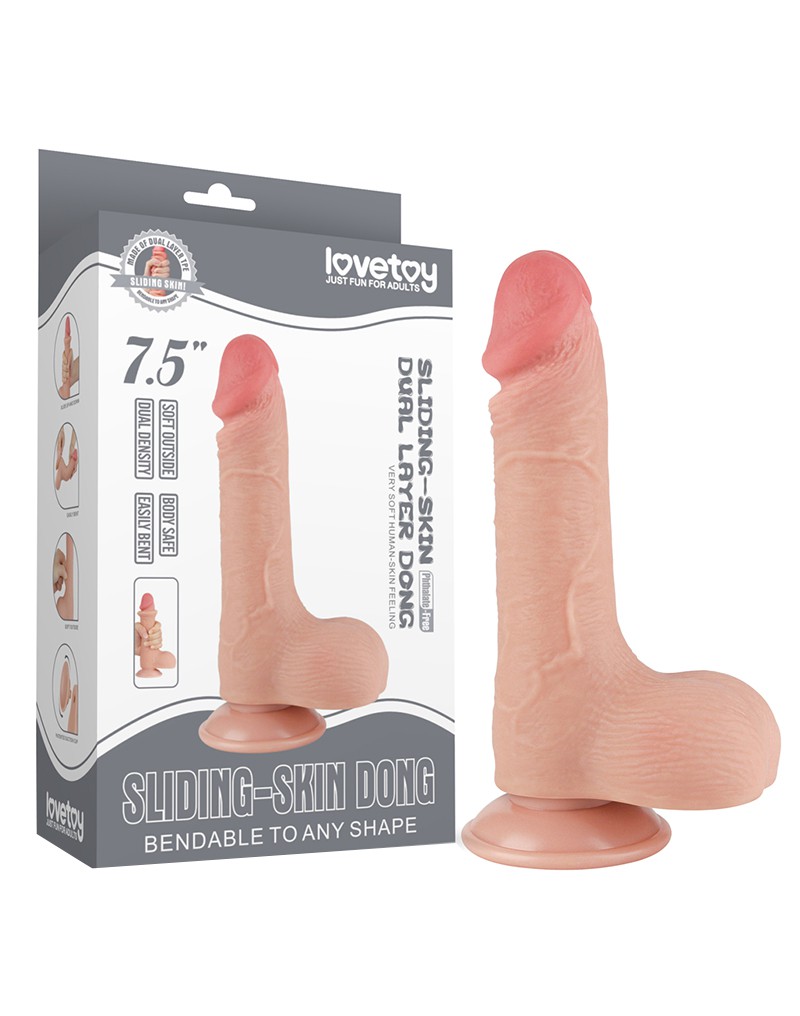 Dildo Realist Sliding-Skin, Ventuza Detasabila, TPE, Natural, 19.5 cm