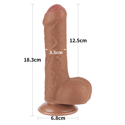 Dildo Realist Uncut Sliding Skin Dual Layer, TPE, Maro Deschis, 18.3 cm