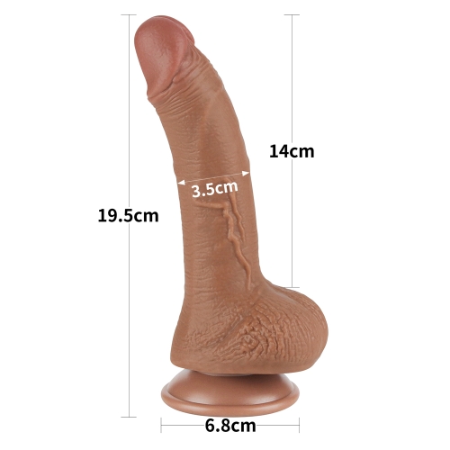Dildo Realist Sliding Skin Dual Layer, Ventuza Patentata, TPE, Maro Deschis, 19.5 cm