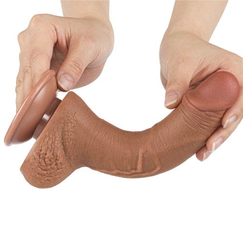 Dildo Realist Sliding Skin Dual Layer, Ventuza Patentata, TPE, Maro Deschis, 19.5 cm