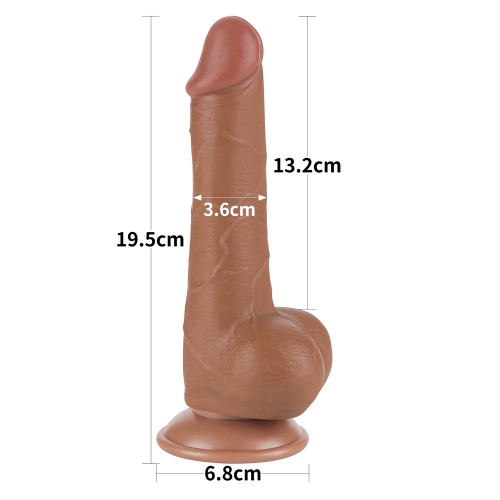 Dildo Realist Sliding Skin Dual Layer, cu Ventuza Patentata, TPE, Maro Deschis, 19.5 cm