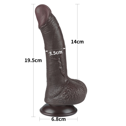 Dildo Realist Sliding-Skin, Ventuza Detasabila, TPE, Maro Inchis, 19.5 cm