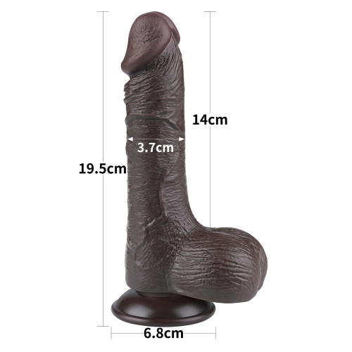 Dildo Realist Sliding-Skin cu Ventuza Detasabila, TPE, Maro Inchis, 19.5 cm