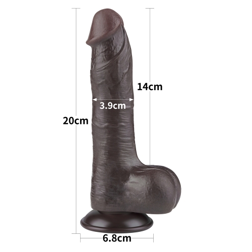 Dildo Realist Sliding-Skin, Ventuza Detasabila, TPE, Maro Inchis, 20 cm