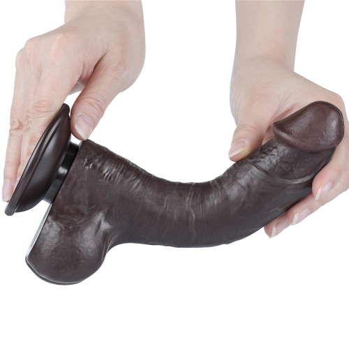 Dildo Realist Sliding-Skin, Ventuza Detasabila, TPE, Maro Inchis, 20 cm