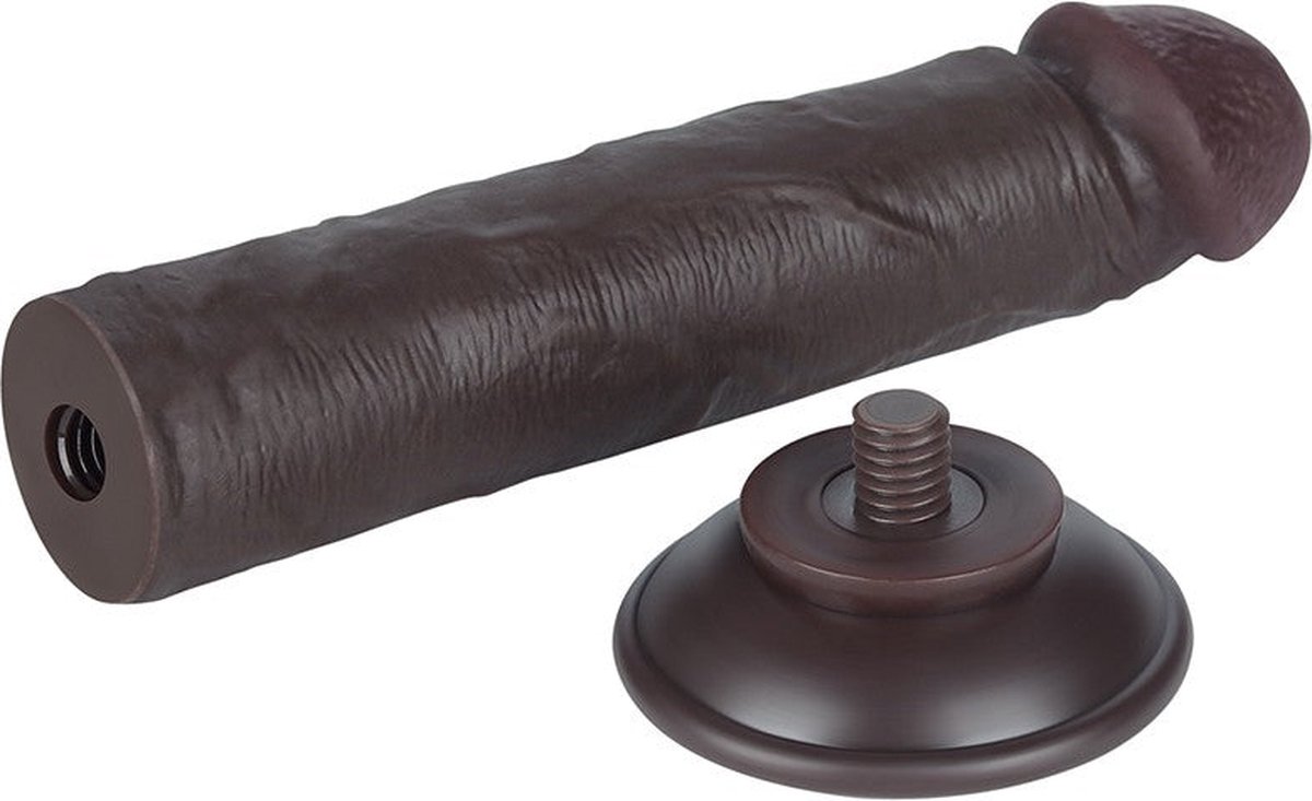 Dildo Realist Sliding-Skin, Ventuza Detasabila, TPE, Maro Inchis, 20.3 cm