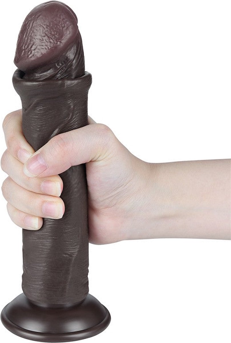 Dildo Realist Sliding-Skin, Ventuza Detasabila, TPE, Maro Inchis, 20.3 cm