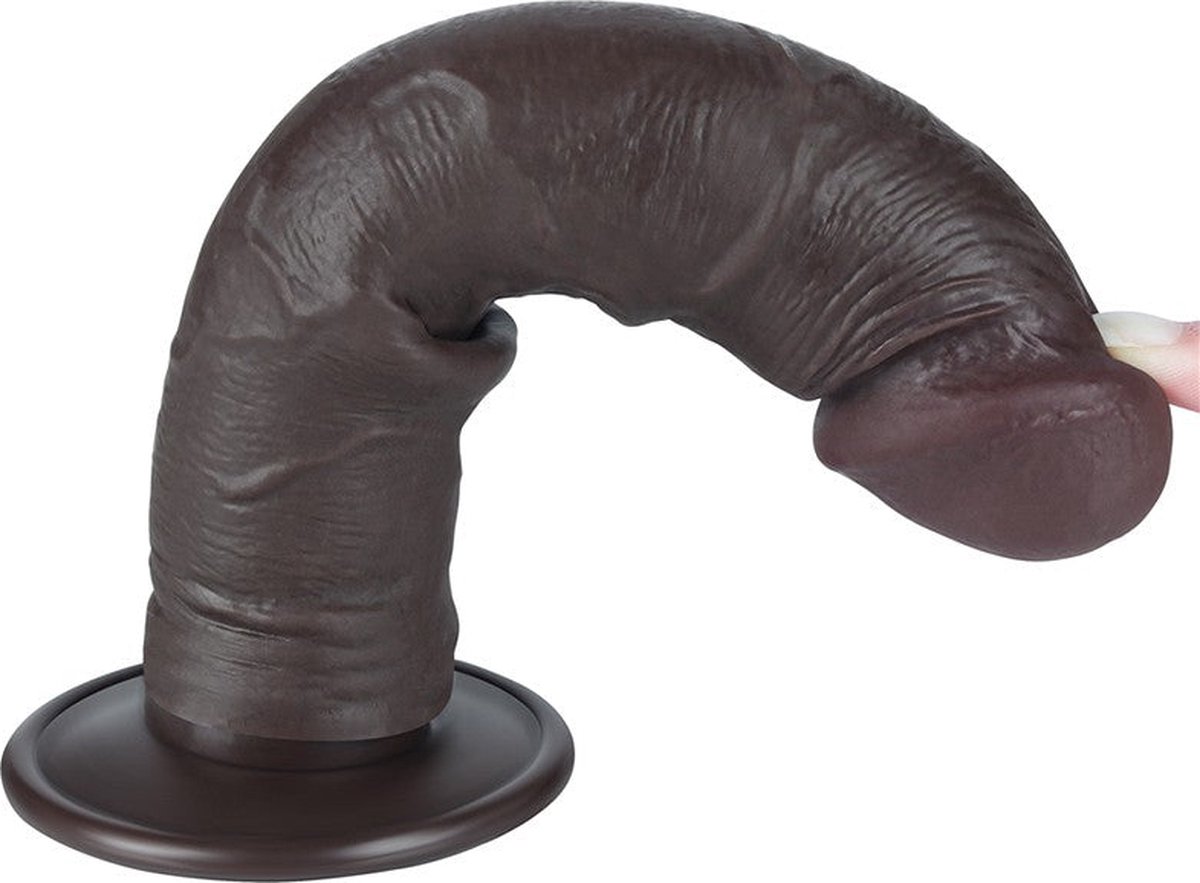 Dildo Realist Sliding-Skin, Ventuza Detasabila, TPE, Maro Inchis, 20.3 cm