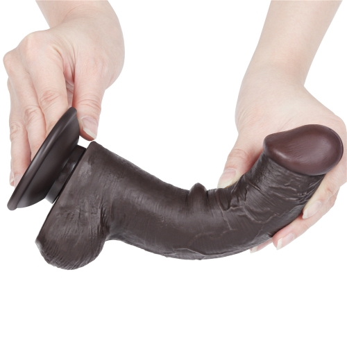 Dildo Realist Sliding-Skin, Ventuza Detasabila, TPE, Maro Inchis, 20.8 cm