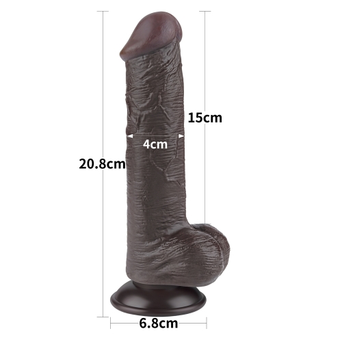 Dildo Realist Sliding-Skin, Ventuza Detasabila, TPE, Maro Inchis, 20.8 cm