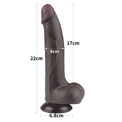 Dildo Realist Sliding-Skin, Ventuza Detasabila, TPE, Maro Inchis, 22 cm