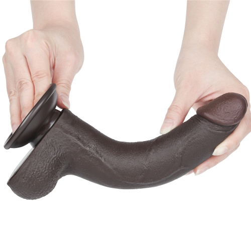Dildo Realist Sliding-Skin, Ventuza Detasabila, TPE, Maro Inchis, 22 cm