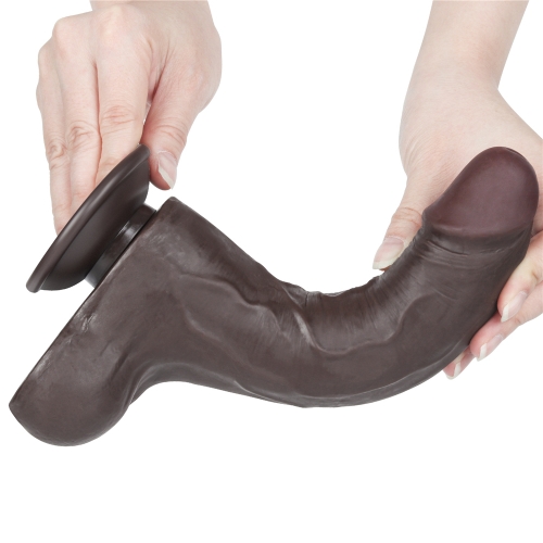 Dildo Realist Sliding-Skin cu Ventuza Detasabila, TPE, Maro Inchis, 22 cm