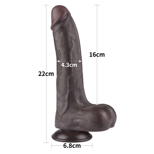 Dildo Realist Sliding-Skin cu Ventuza Detasabila, TPE, Maro Inchis, 22 cm