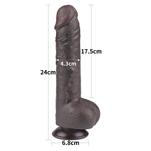 Dildo Realist Sliding-Skin cu Ventuza Detasabila, TPE, Maro Inchis, 24 cm