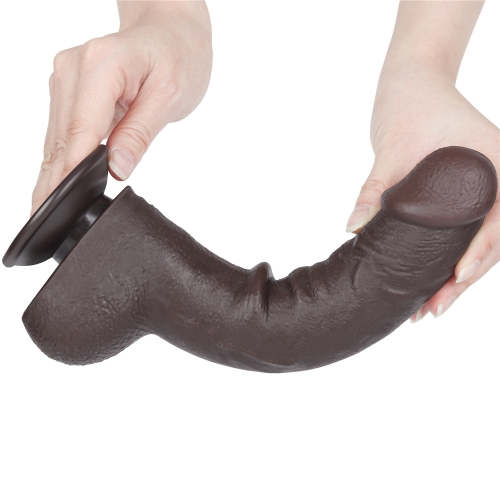 Dildo Realist Sliding-Skin cu Ventuza Detasabila, TPE, Maro Inchis, 24 cm