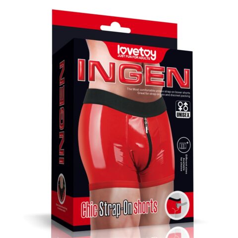 Boxeri Chic Strap-On Ingen Unisex, Wetlook, Rosu, XS/S
