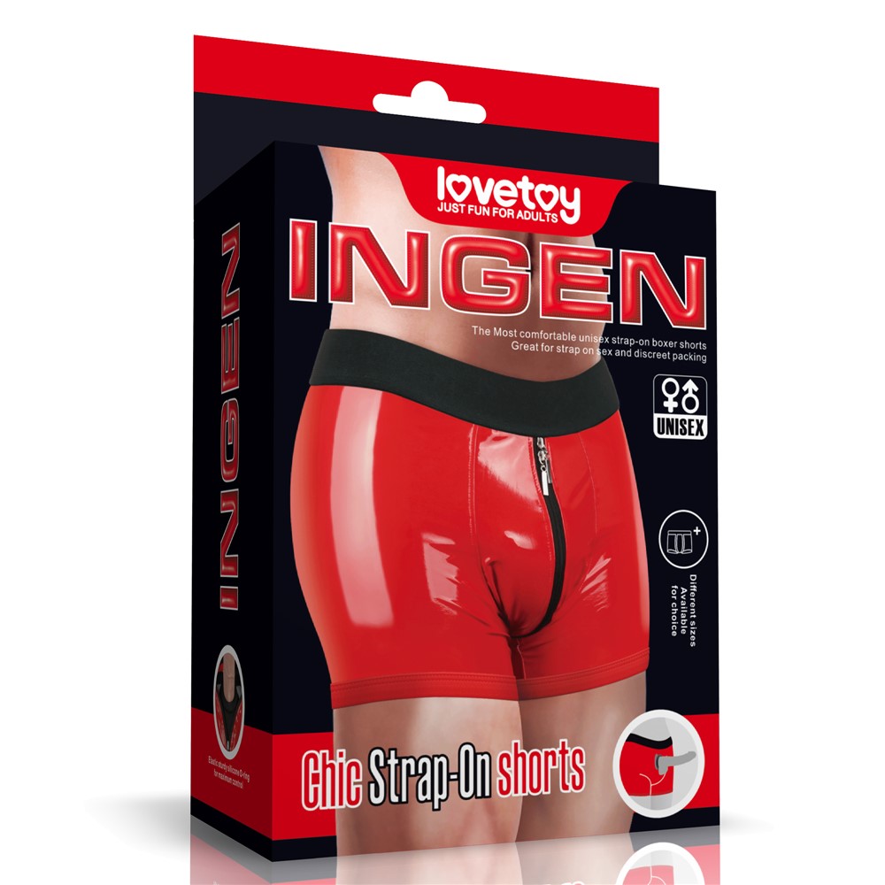 Boxeri Chic Strap-On Ingen Unisex, Wetlook, Rosu, XS/S