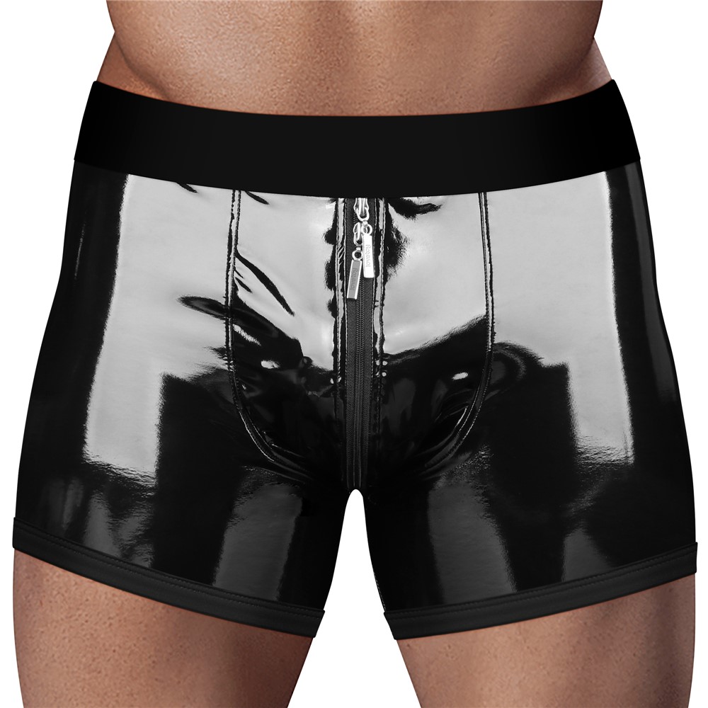 Boxeri Chic Strap-On Ingen Unisex, Wetlook, Negru, M/L