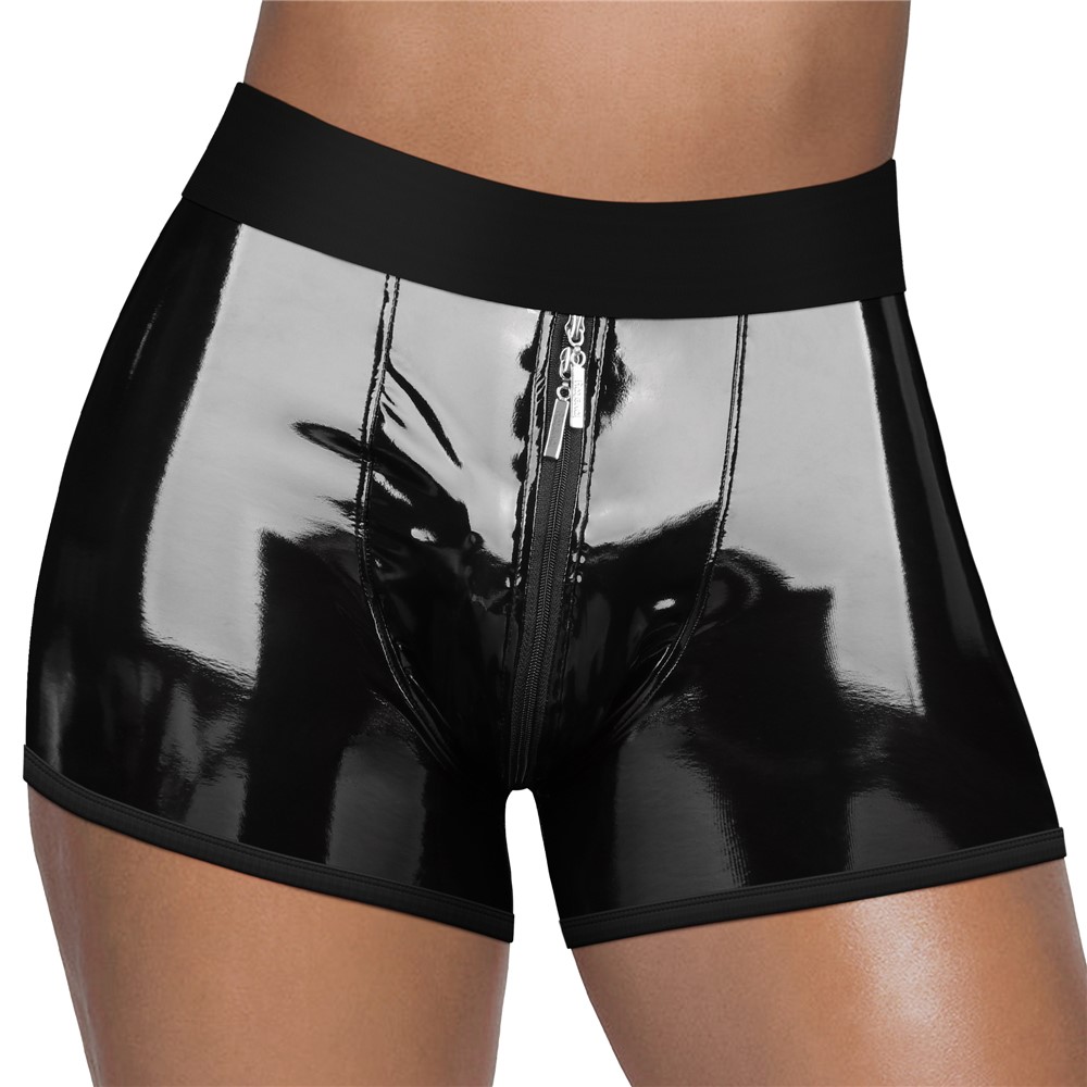 Boxeri Chic Strap-On Ingen Unisex, Wetlook, Negru, M/L