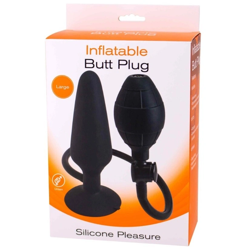 Dop Anal Gonflabil Large, Silicon, Negru, 16.9 cm