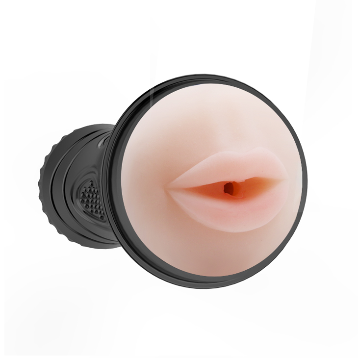 Masturbator Pink Mouth, 7 Viteze Vibratii, TPR, Negru, 24 cm