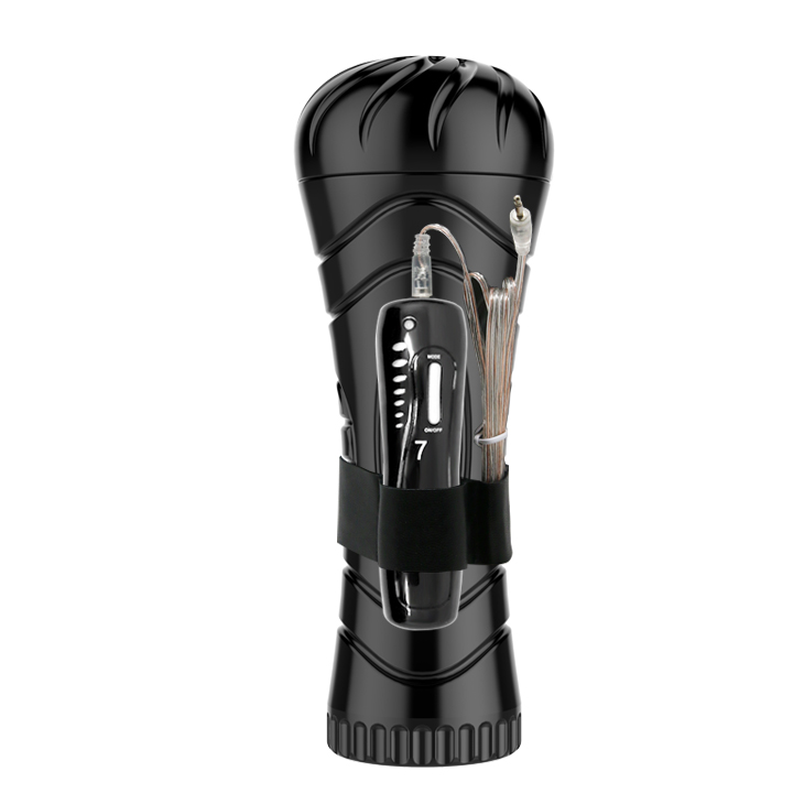 Masturbator Pink Mouth, 7 Viteze Vibratii, TPR, Negru, 24 cm