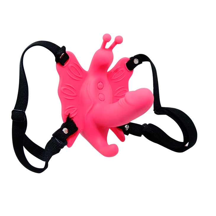 Strap-on Wearable Butterfly, 10 Moduri Vibratii, Silicon, Roz