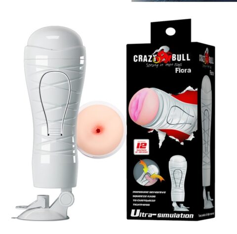 Masturbator Anus Flora cu Ventuza Crazy Bull, 12 Moduri Vibratii, TPR Life-Like