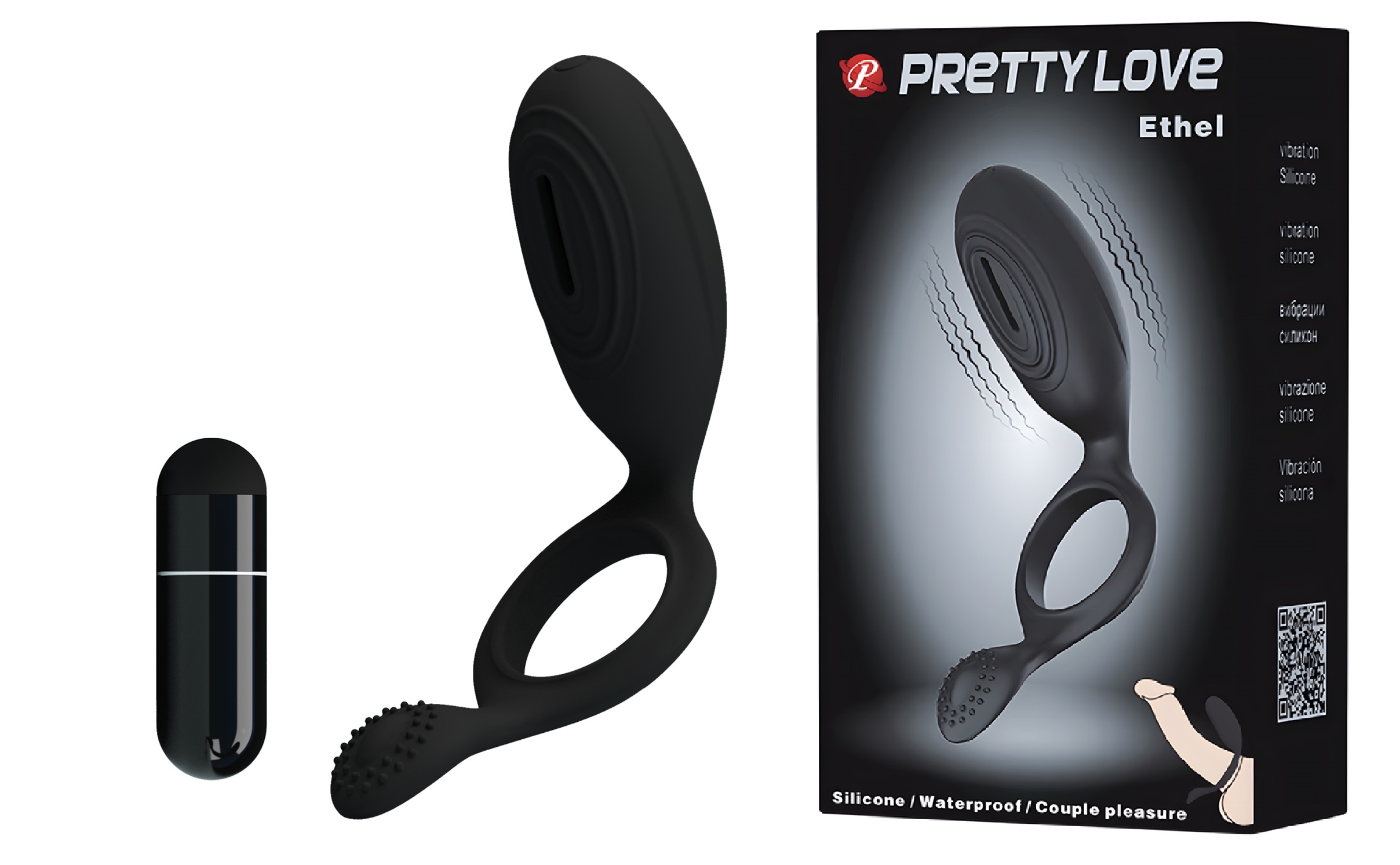 Inel Vibrator de Penis Ethel, Silicon, Negru