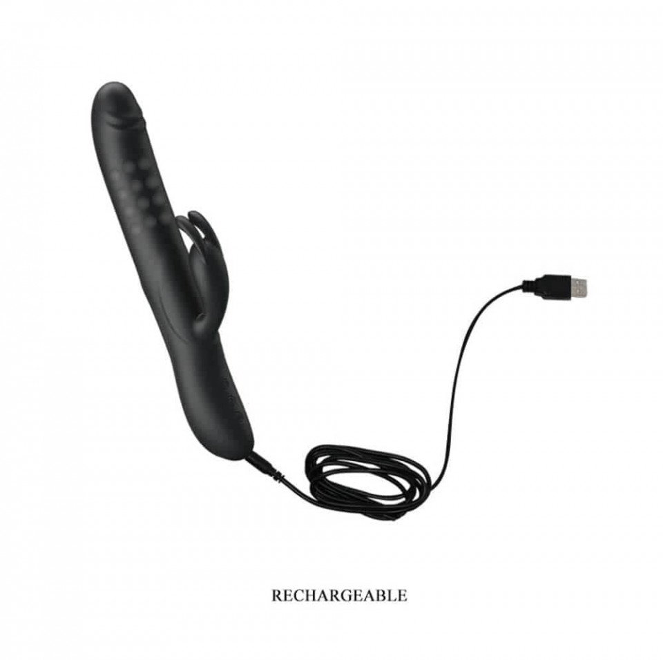 Vibrator Rabbit Colin, 4 Moduri Rotatii, 7 Moduri Vibratii, Silicon, USB, Negru, 25 cm