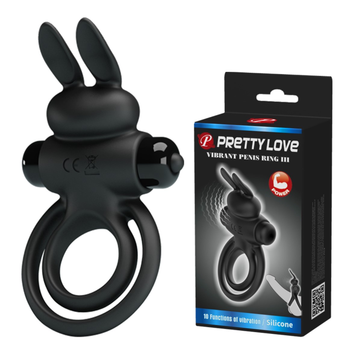 Inel de Penis Pretty Love, 10 Moduri Vibratii, Silicone, Negru