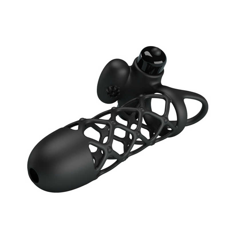 Manson Penis cu Stimulator Clitoridian 10 Moduri Vibratii Silicon UBS Negru