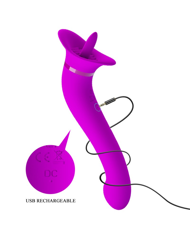 Stimulator Faust 12 Moduri Vibratii + 12 Moduri Licking, Silicon, Usb, Mov, 21.9 cm