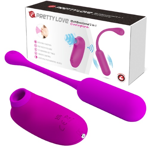Set Curupira 2 Jucarii, 12 Moduri Vibratii si 4 Moduri Suctiune, Silicon, USB, Mov